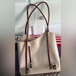Stylish Italian leather Cream and Brown Handbag